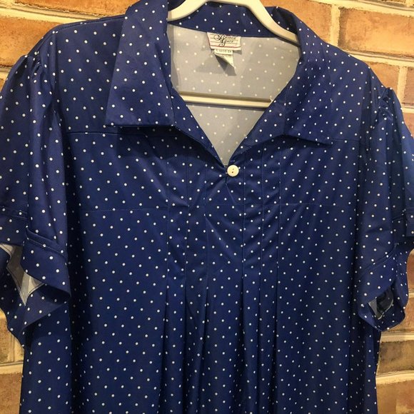 Bridge Gate Polyester Nightgown Sz B8 Blue w/Poka Dots Grandmacore - Picture 2 of 7